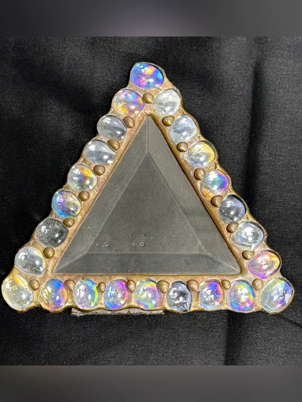 Diane Markin Rare Iridescent Beveled Glass Triangular Picture Frame
